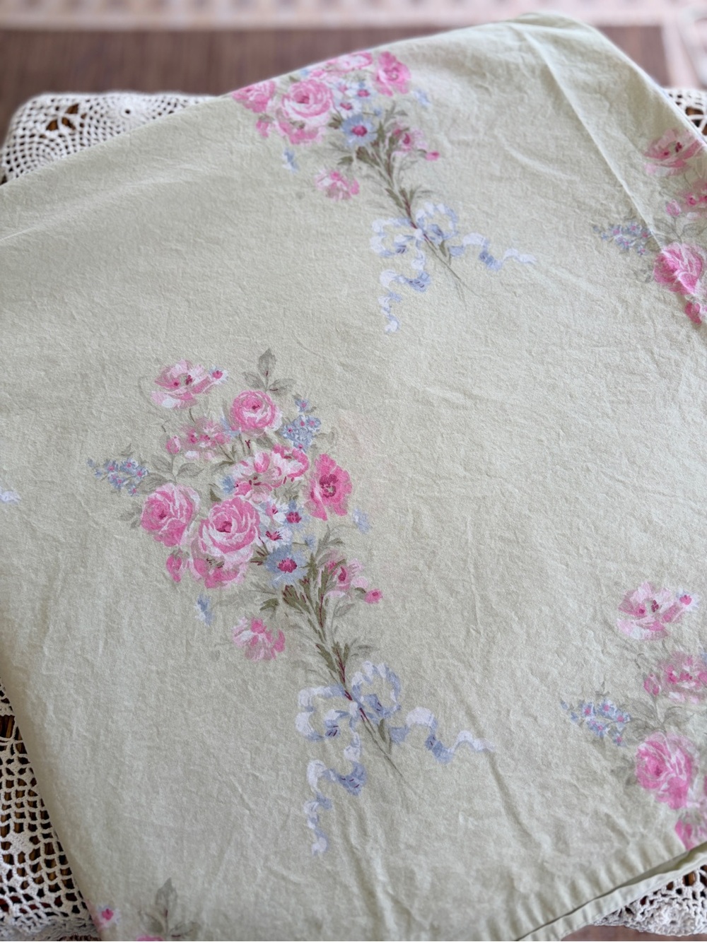 Simply Shabby Chic light green Pink Roses Floral Shower Curtain Cotton Cottage